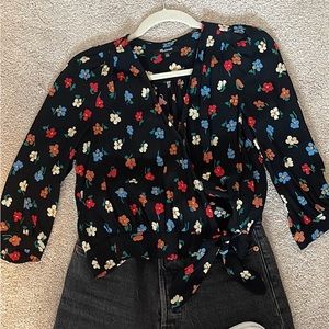 Madewell crepe floral TOP 3/4 length sleeves XS-Small